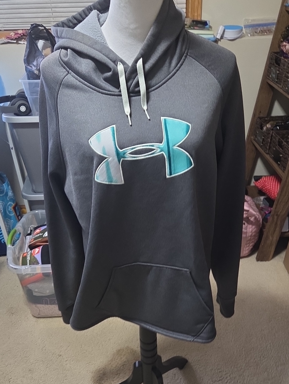 Under Armour Women's Charcoal Gray Hoodie with Teal Logo